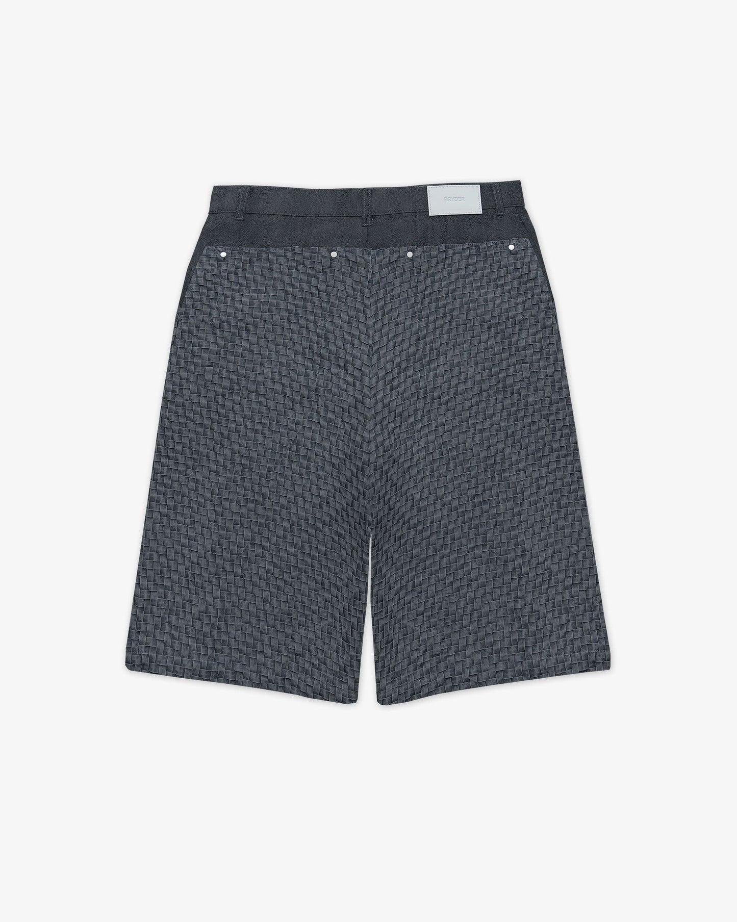 BRYDER Woven Pleat Shorts in Carbon Blue — back product view