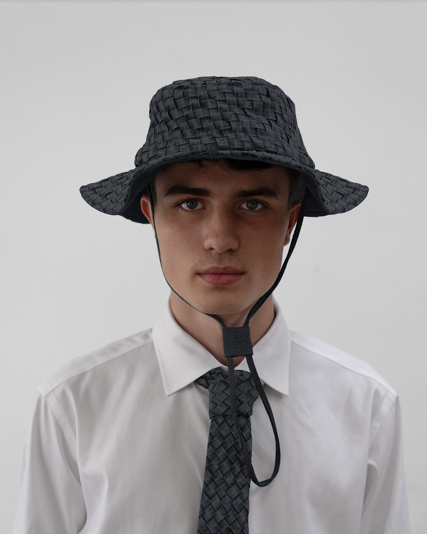 BRYDER Woven Denim Sun Hat V2 in Carbon Blue — close-up product view
