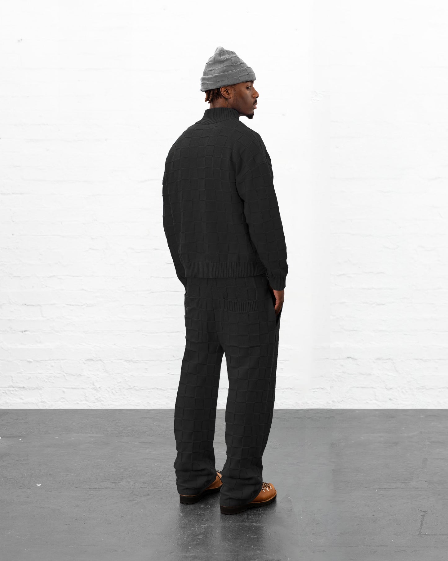 BRYDER black knitwear zip up jumper on model back view