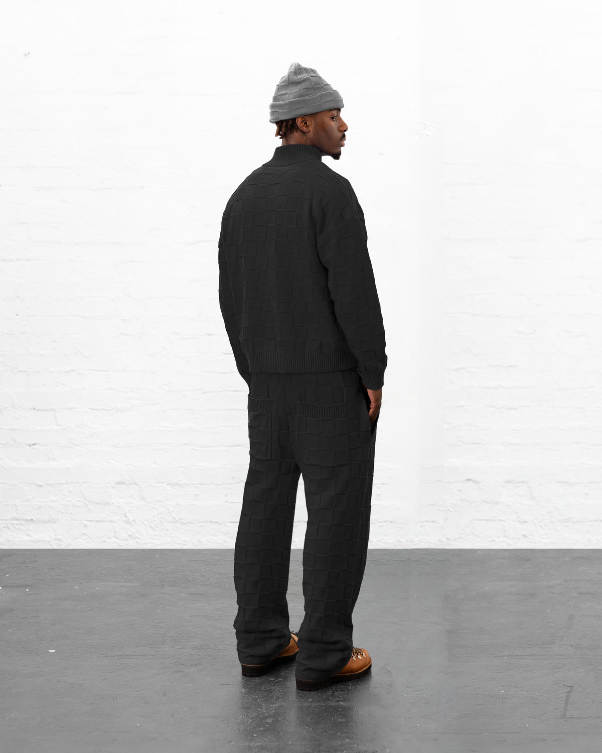 BRYDER black knitwear zip up jumper on model back view