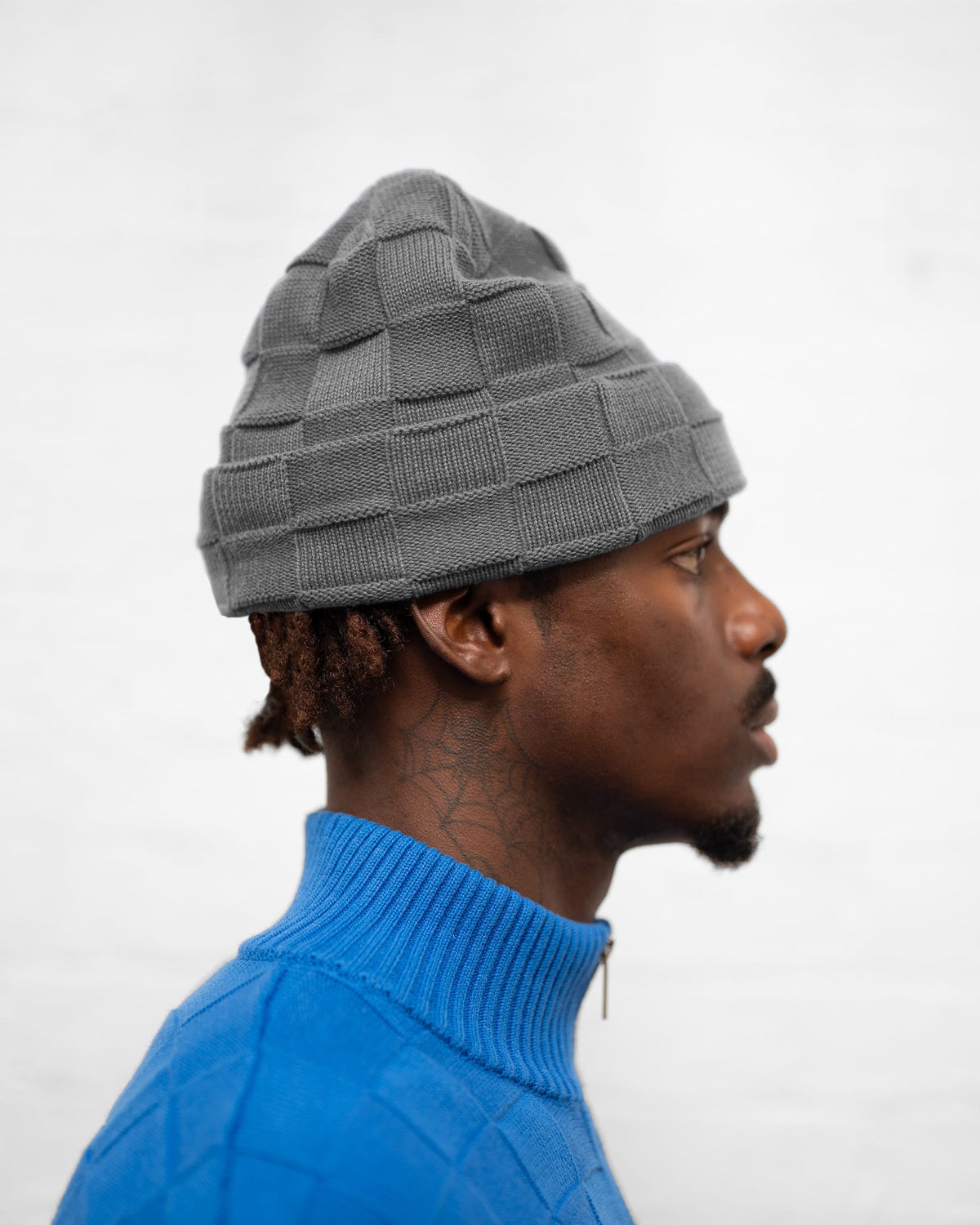 BRYDER Knit Beanie in Stone — side product view