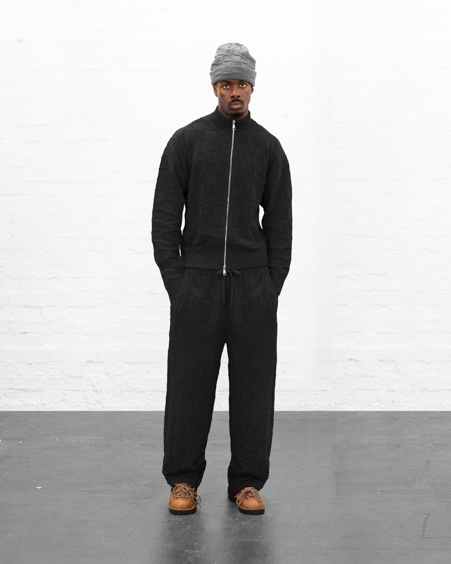BRYDER black knitwear zip up jumper on model 