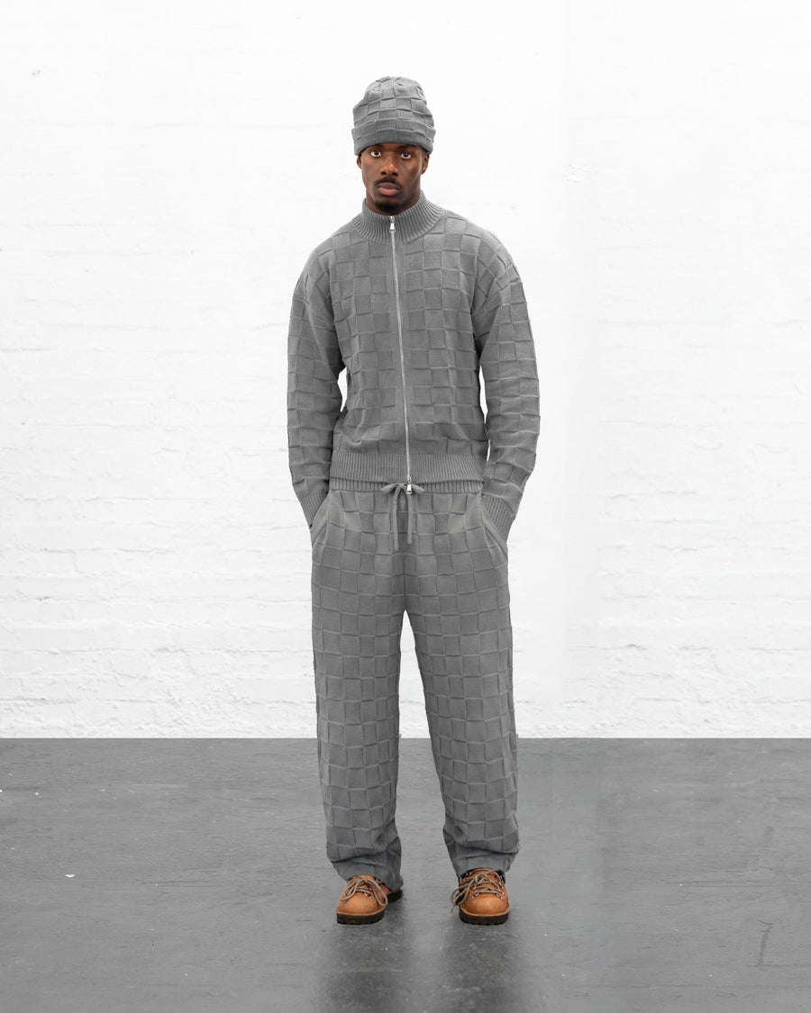 BRYDER grey knitwear zip up jumper on model